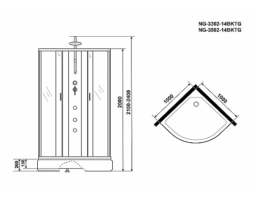Душевая кабина Niagara Classic 100x100 NG-3502-14BKTG с гидромассажем