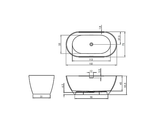 Овальная ванна из искусственного камня Riho Bilbao 150x75 белая BS1200500000000
