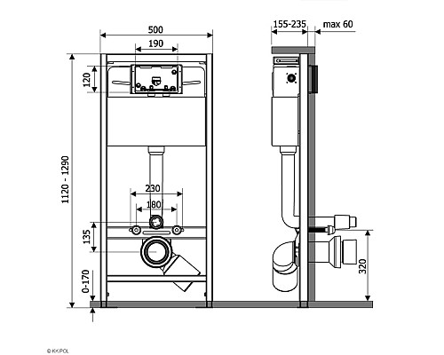 Инсталляция KK POL Premium ZSP/M500/0/K для унитаза без клавиши смыва