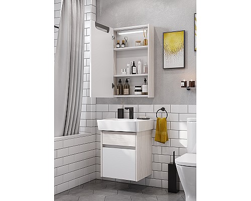 Зеркальный шкаф Aquaton Верди PRO 50 1A195802VDAV0 с подсветкой Белый Ясень фабрик