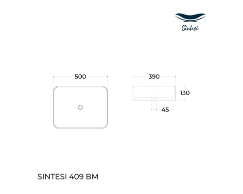 Раковина SinteSi накладная черная матовая 500x390x130, без отверстия под смеситель