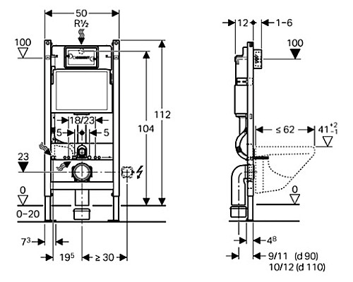 Инсталляция Geberit Duofix Delta UP100 111.153.00.1 для унитаза со смывным бачком