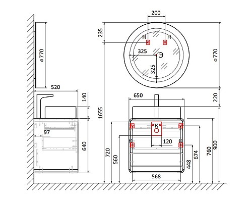 Зеркало Jorno Ronda 80 Ron.02.80/P/W с подсветкой с бесконтактным выключателем