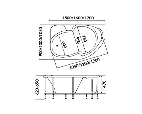 Акриловая ванна 1MarKa Diana 170x90 L 01ди1790л