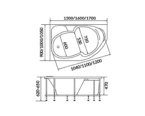 Акриловая ванна 1MarKa Diana 170x90 L 01ди1790л