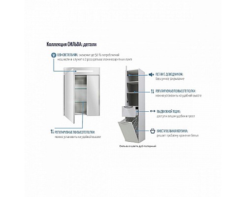 Зеркальный шкаф Сильва 60 дуб фьорд Aquaton 1A216202SIW60