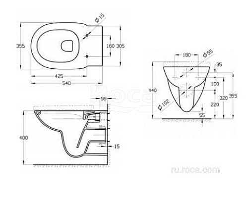 Чаша Roca Debba Round 346998000 подвесная безободковая