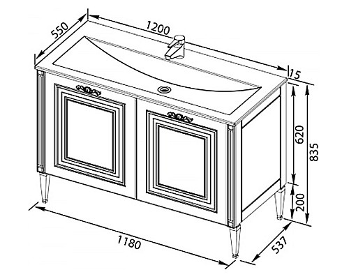 Тумба под раковину Aquanet Паола 120 186114 Белая Золото