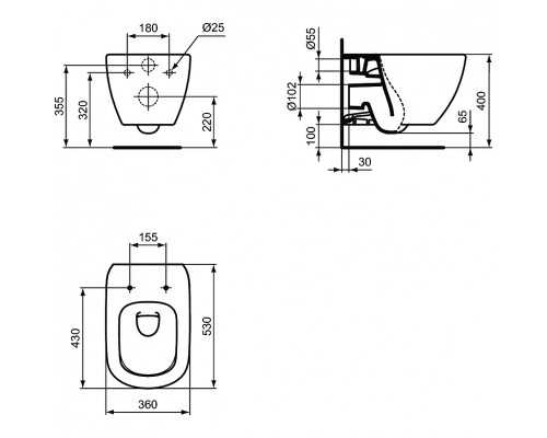 Комплект унитаза с инсталляцией Ideal Standard Tesi P3868V1 с сиденьем Микролифт и клавишей смыва