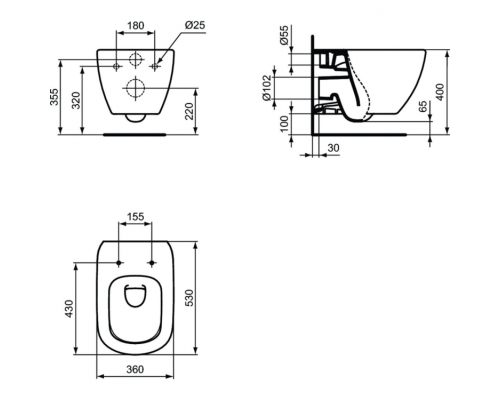 Комплект унитаза с инсталляцией Ideal Standard Tesi P3868V1 с сиденьем Микролифт и клавишей смыва