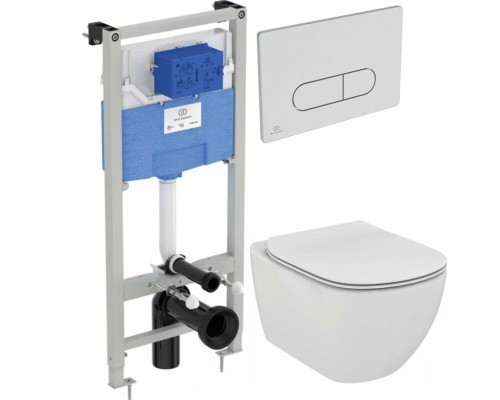Комплект унитаза с инсталляцией Ideal Standard Tesi P3868V1 с сиденьем Микролифт и клавишей смыва