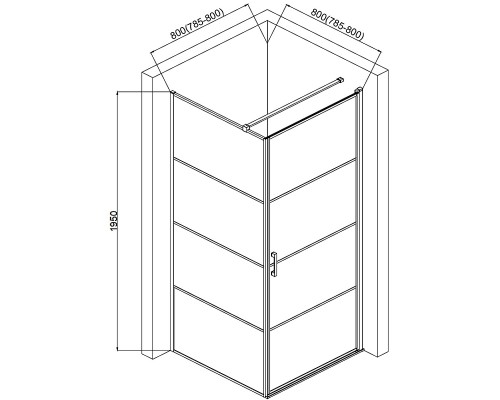 Душевой уголок AQUAme 80x80 R профиль Черный матовый стекло прозрачное