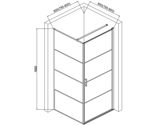 Душевой уголок AQUAme 80x80 R профиль Черный матовый стекло прозрачное