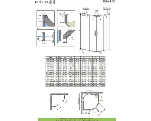 Душевые стенки Idea PDD 900Lx900Rx2005 хром/прозрачное 387140-01-01