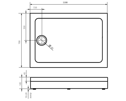 Акриловый поддон для душа Bas Олимпик 110х70 ПН00054 Белый