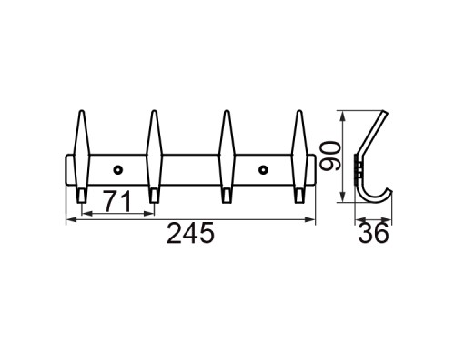 Планка с 4-мя крючками Veragio Gifortes L24.5xH3 хром