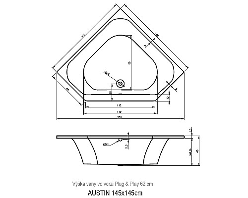 Акриловая ванна Riho Austin 145x145 B005001005 (BA1100500000000)