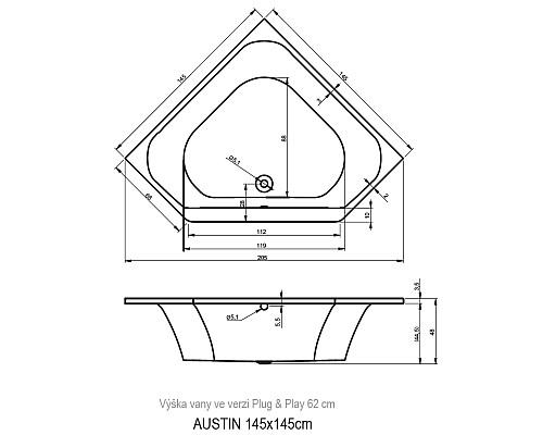 Акриловая ванна Riho Austin 145x145 B005001005 (BA1100500000000)