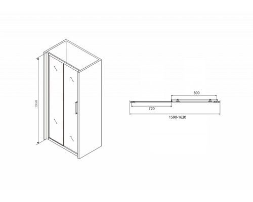 Душевая дверь Abber Schwarzer Diamant 160 AG30160BH профиль Черный стекло прозрачное