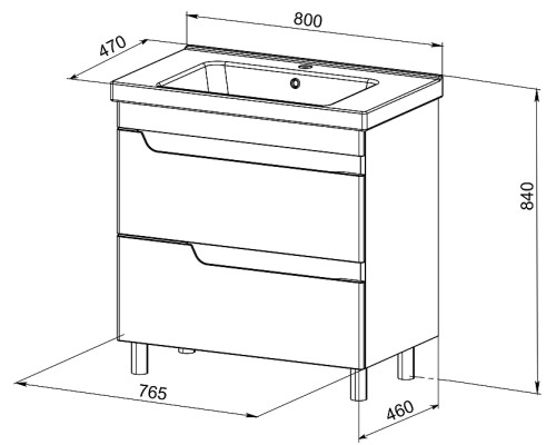 Тумба с раковиной Orange Topline-Milano 80 TMR80+RA Белый глянец