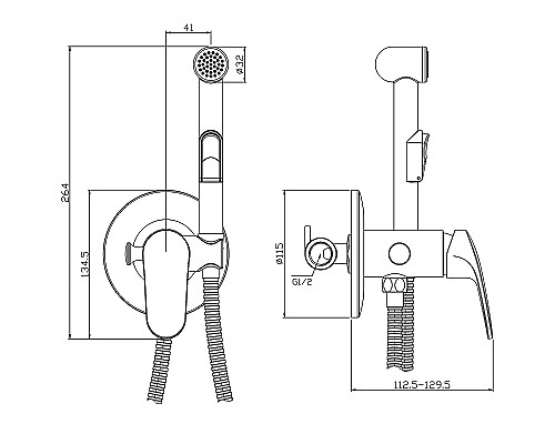 Гигиенический душ со смесителем Rossinka RS45-51 Хром