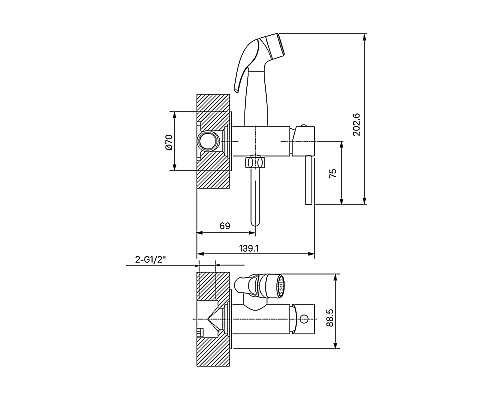 Гигиенический душ со смесителем Milardo Tidy 001WTR0M08 Белый матовый