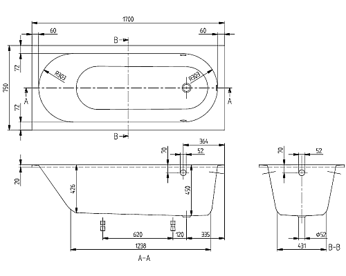 Квариловая ванна Villeroy&Boch Oberon 170x75 UBQ170OBE2V-01