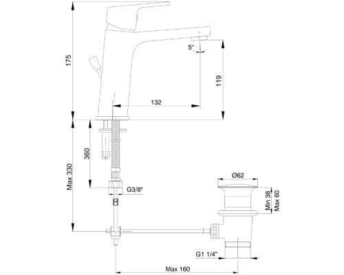 Смеситель для раковины E.C.A. Tiera 102188012EX Хром