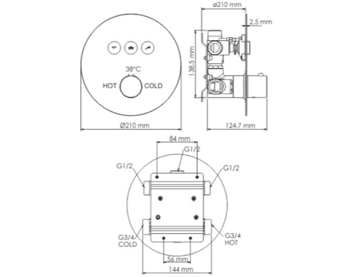Смеситель для душа WasserKRAFT Dinkel 5844 с термостатом Хром