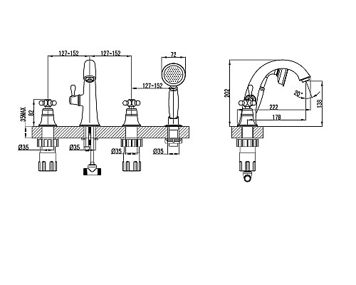 Смеситель Lemark Vintage LM2841B на борт ванны, встраиваемый