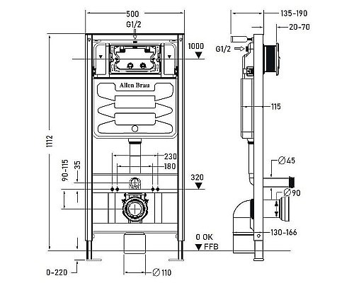 Инсталляция Allen Brau Pneumatic 9.11100.20 для унитаза без клавиши смыва