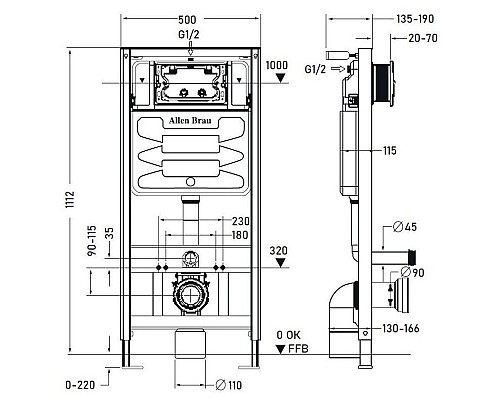Инсталляция Allen Brau Pneumatic 9.11100.20 для унитаза без клавиши смыва