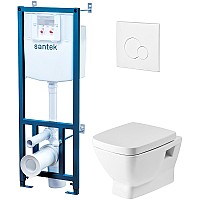 Комплект унитаза с инсталляцией Santek Нео Пэк 1WH302463 с сиденьем Микролифт и Белой клавишей смыва