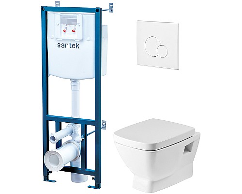 Комплект унитаза с инсталляцией Santek Нео Пэк 1WH302463 с сиденьем Микролифт и Белой клавишей смыва