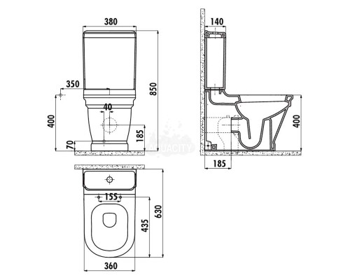 Унитаз компакт Creavit Antik AN360-11CB00E-0000 Белый без бачка и сиденья