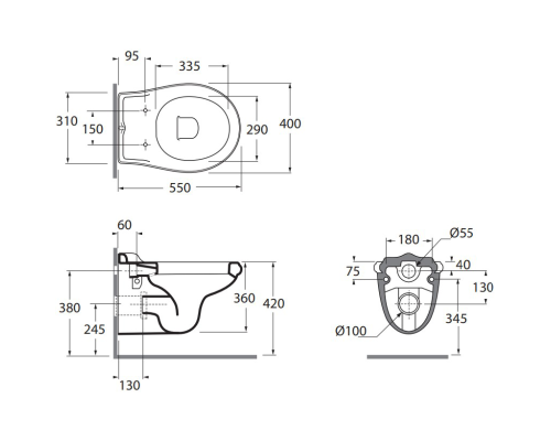 Унитаз Azzurra Jubilaeum JUVKSP000000BI/(JUB100/SOSK bi) подвесной без сиденья