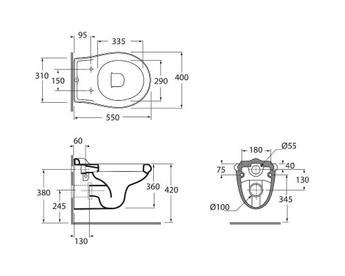 Унитаз Azzurra Jubilaeum JUVKSP000000BI/(JUB100/SOSK bi) подвесной без сиденья