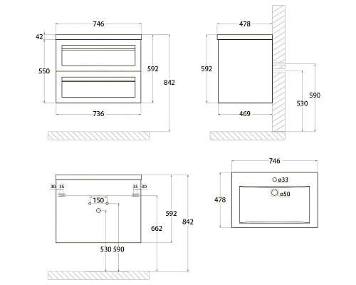 Тумба под раковину Art&Max AM-Platino-750-2C-SO-TM подвесная Бирюзовая матовая
