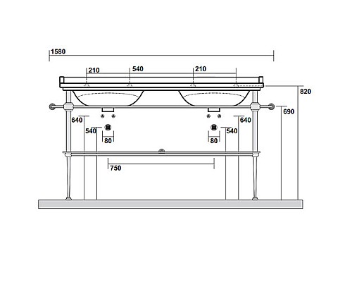 Консоль для раковины Kerasan Waldorf 9195K2oro 150 напольная