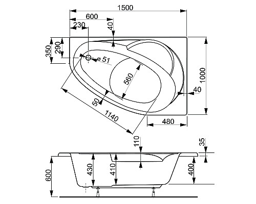 Акриловая ванна VAGNERPLAST FLORA 150 Right VPBA151FLA3PX-04 Акриловая ванна VAGNERPLAST FLORA 150 Right VPBA151FLA3PX-04