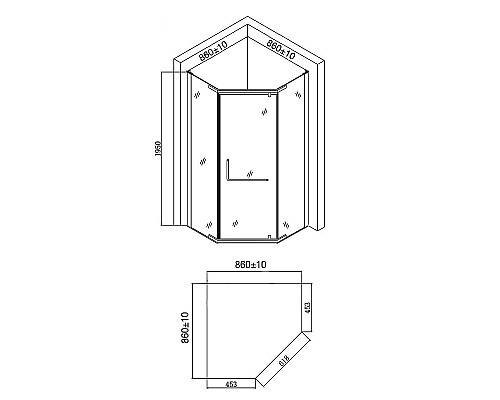 Душевой уголок Agger 90x90 A03-090MCR/G профиль Хром стекло матовое