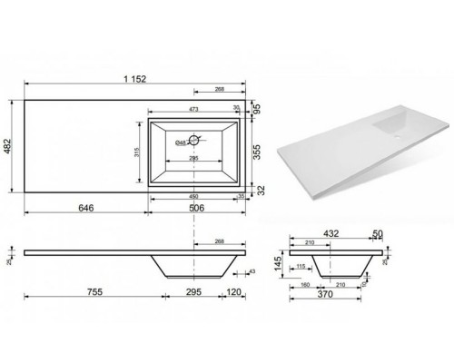 Раковина Эстет Даллас 115 R ФР-00001937 над стиральной машиной Белая