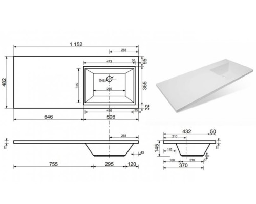 Раковина Эстет Даллас 115 R ФР-00001937 над стиральной машиной Белая