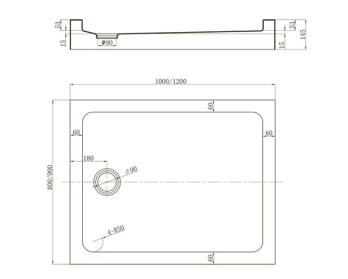 Акриловый поддон для душа Veconi Tezeo TZ-54 120x90 Белый