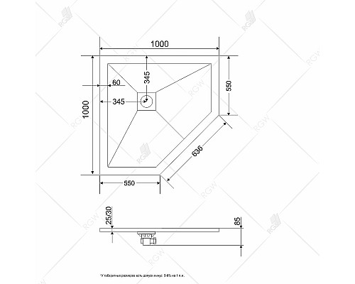 Душевой поддон из искусственного камня RGW Stone Tray ST/T-G 100х100 16155100-02 Графит