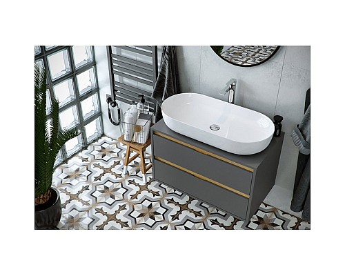 Тумба под накладную раковину Excellent Tuto 80 см серый/дуб, 2 ящика