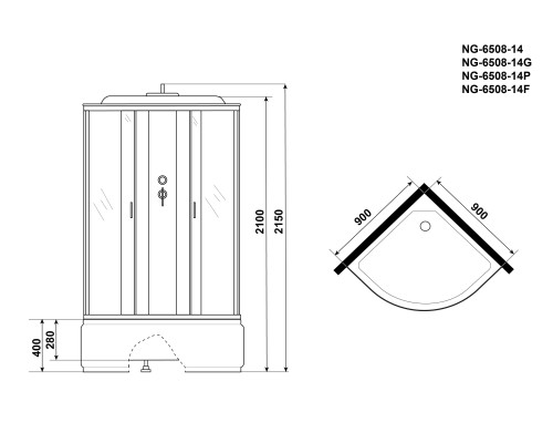 Душевая кабина Niagara Classic 90x90 NG-6508-14G с гидромассажем