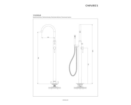 Смеситель для ванны отдельностоящий Omnires Y Y1233GLB брашированное золото