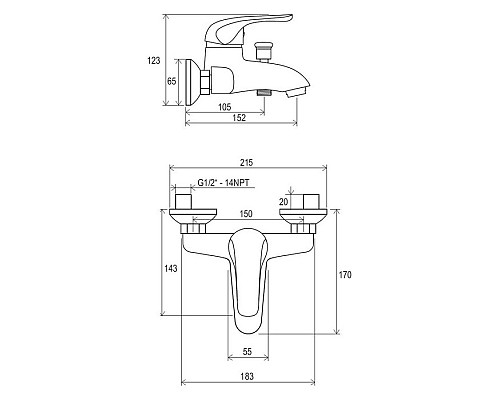 Смеситель для ванны без лейки Ravak Rosa X070011