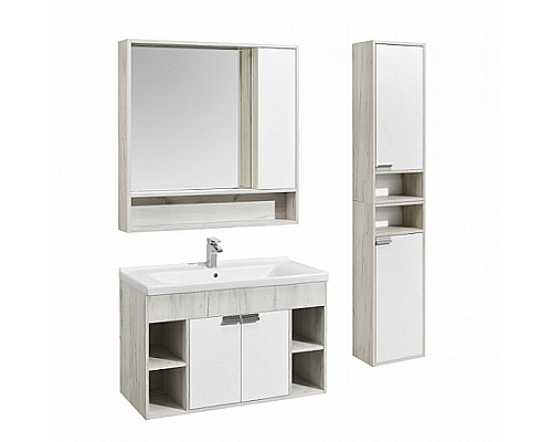 Зеркальный шкаф Флай 100 белый, дуб крафт Aquaton 1A237802FAX10